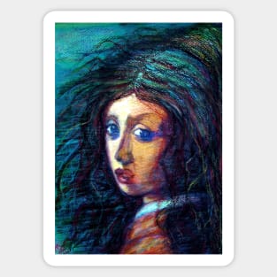 A girl with crazy hair and eyes Sticker